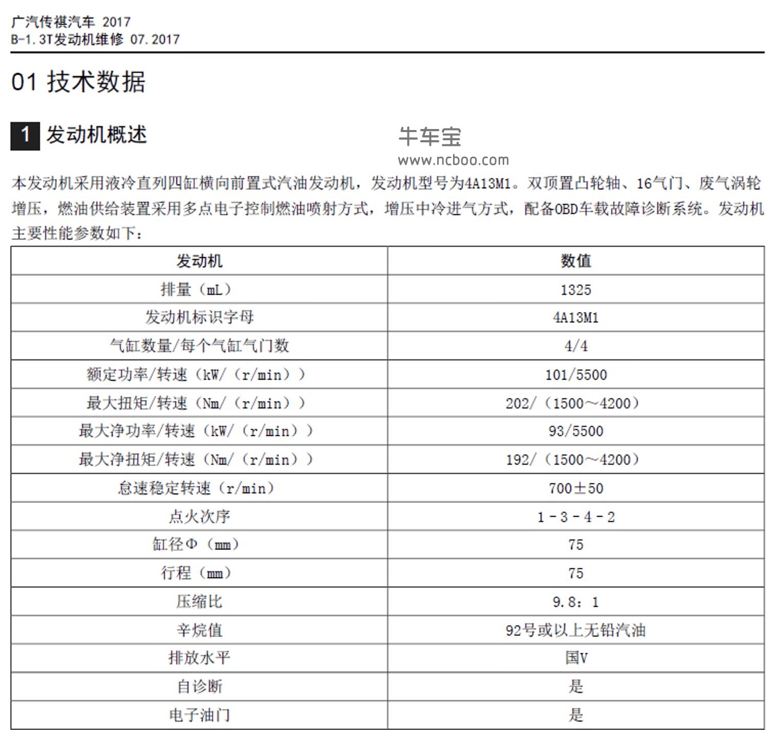 2017-2019款广汽传祺GS3原厂维修手册和电路图及故障码