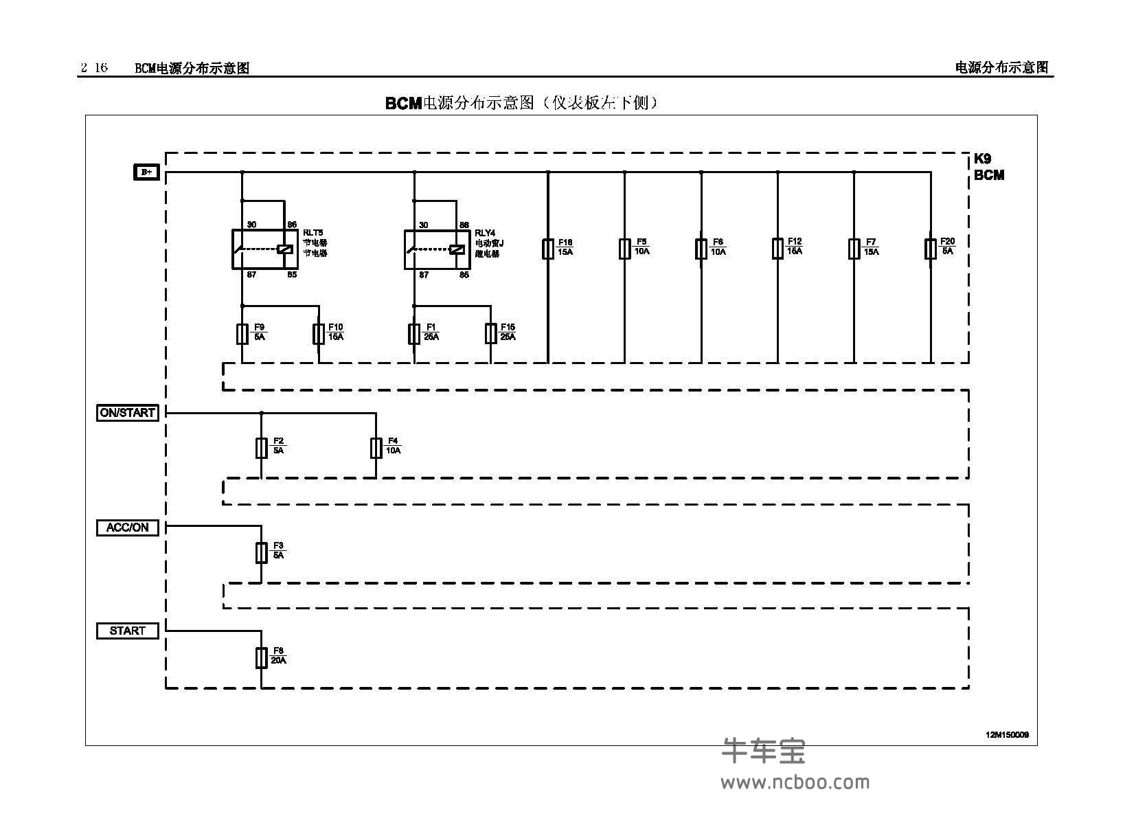 2012款宝骏乐驰BCM电源分布线路示意图1