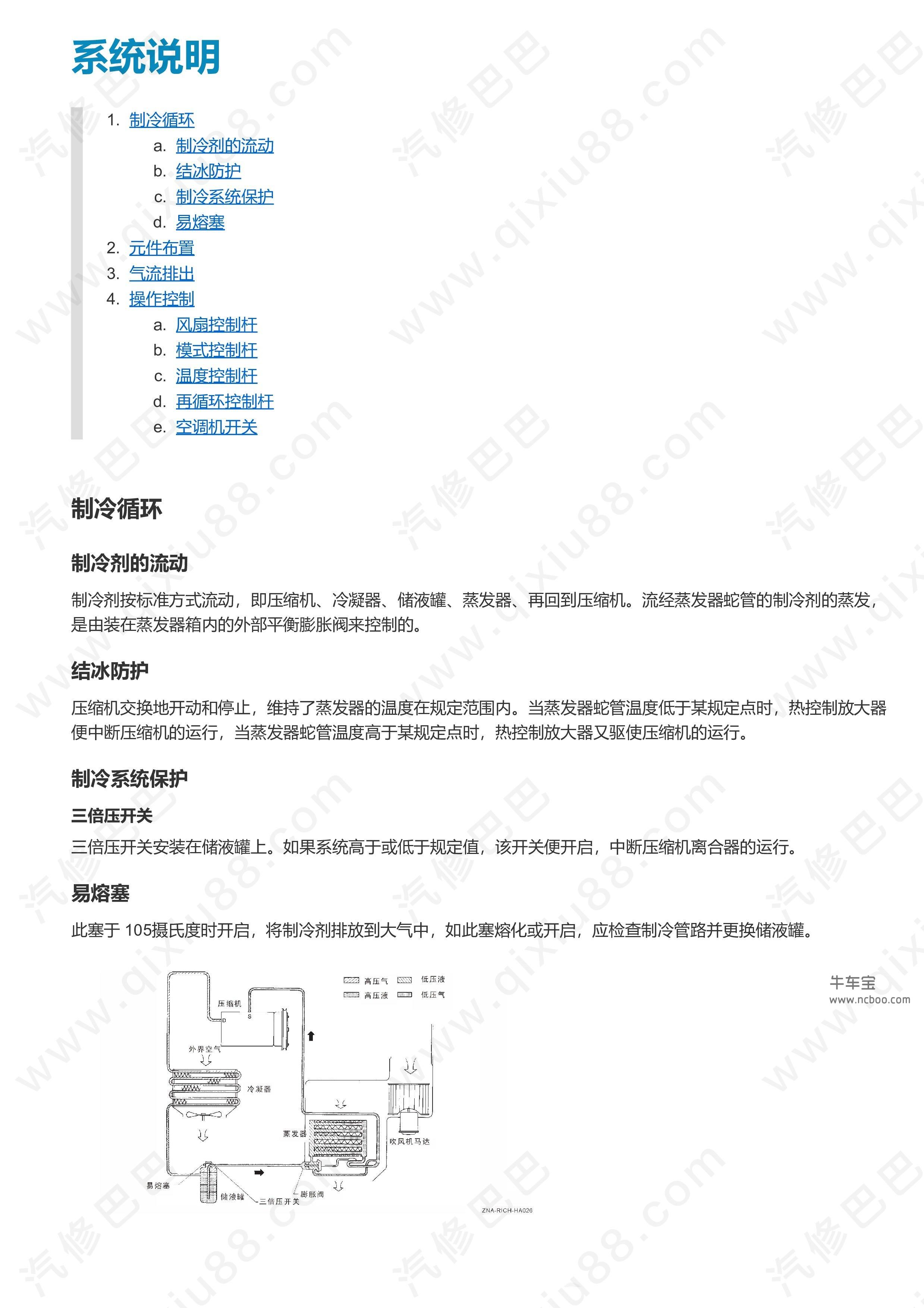 郑州日产东风锐骐皮卡加热器和空调系统维修手册