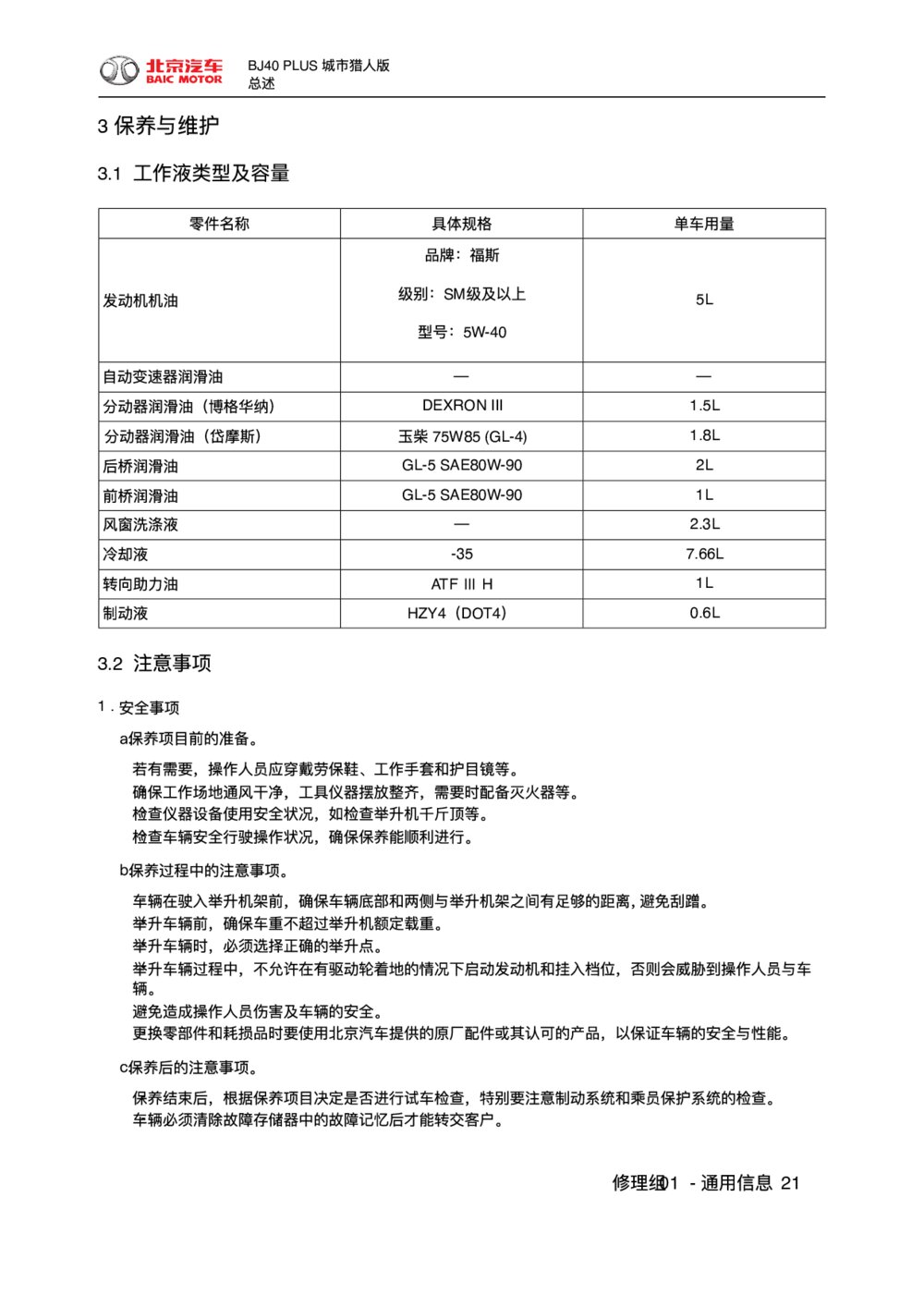 2018款北京BJ40 PLUS注意事项1