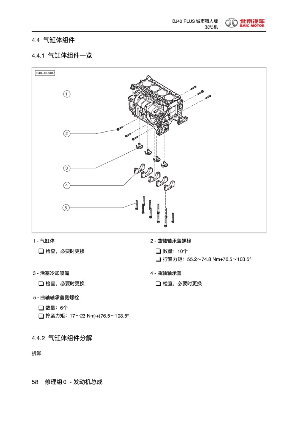 2018款北京BJ40 PLUS发动机气缸体组件1