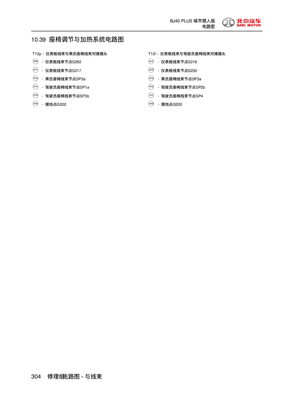 2018款北京BJ40 PLUS座椅调节与加热系统电路图1