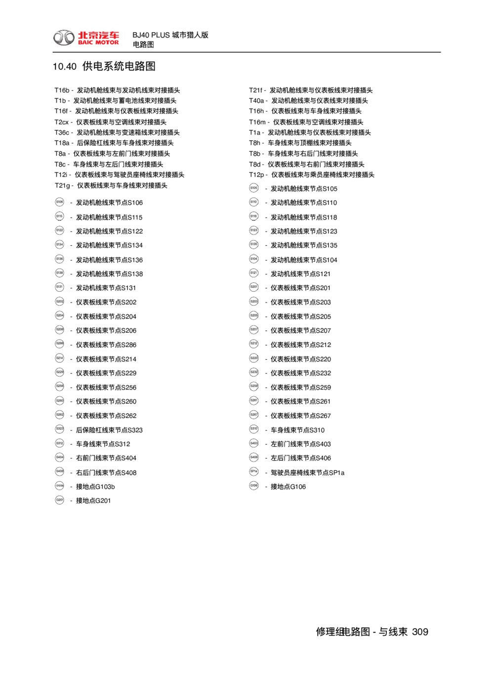 2018款北京BJ40 PLUS供电系统电路图1