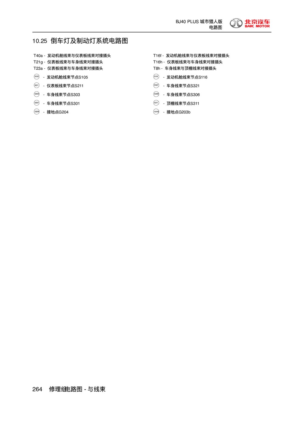 2018款北京BJ40 PLUS倒车灯及制动灯系统电路图1