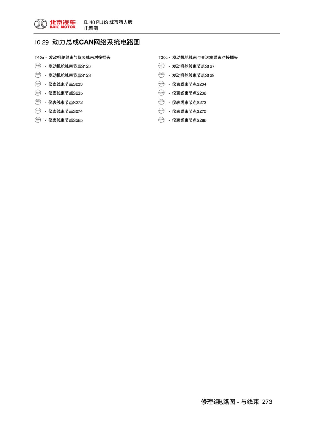 2018款北京BJ40 PLUS动力总成CAN网络系统电路图1