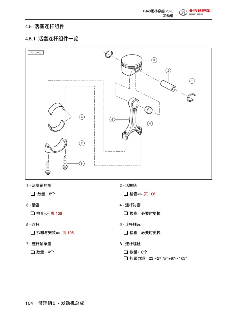 2020款北京BJ40雨林穿越版发动机活塞连杆组件1