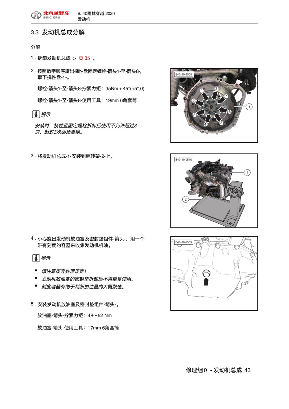 2020款北京BJ40雨林穿越版发动机总成分解1