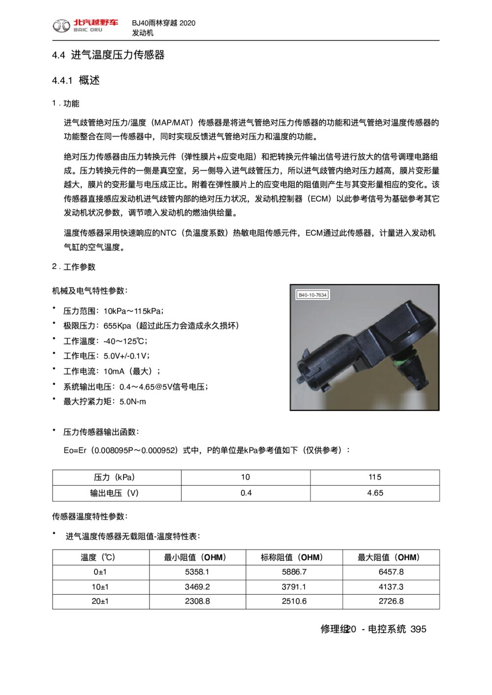 2020款北京BJ40雨林穿越版进气温度压力传感器手册1