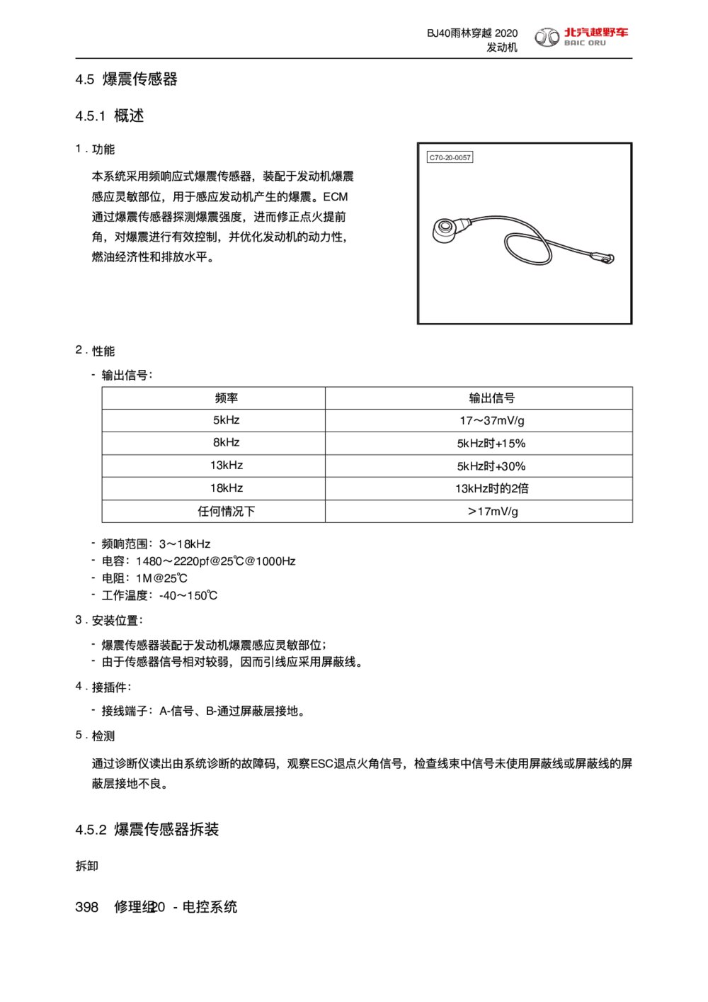 2020款北京BJ40雨林穿越版爆震传感器手册1
