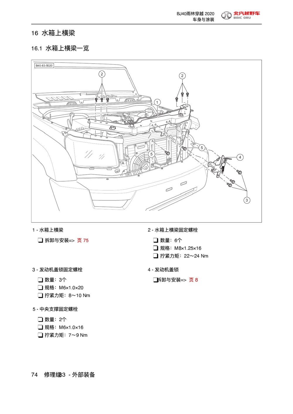 2020款北京BJ40水箱上横梁拆装手册1